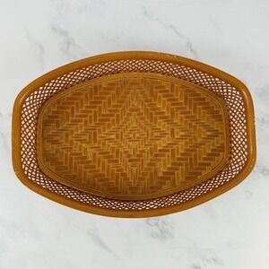 VTG Bamboo Oval Tray 10" X 7" Crosshatch Design